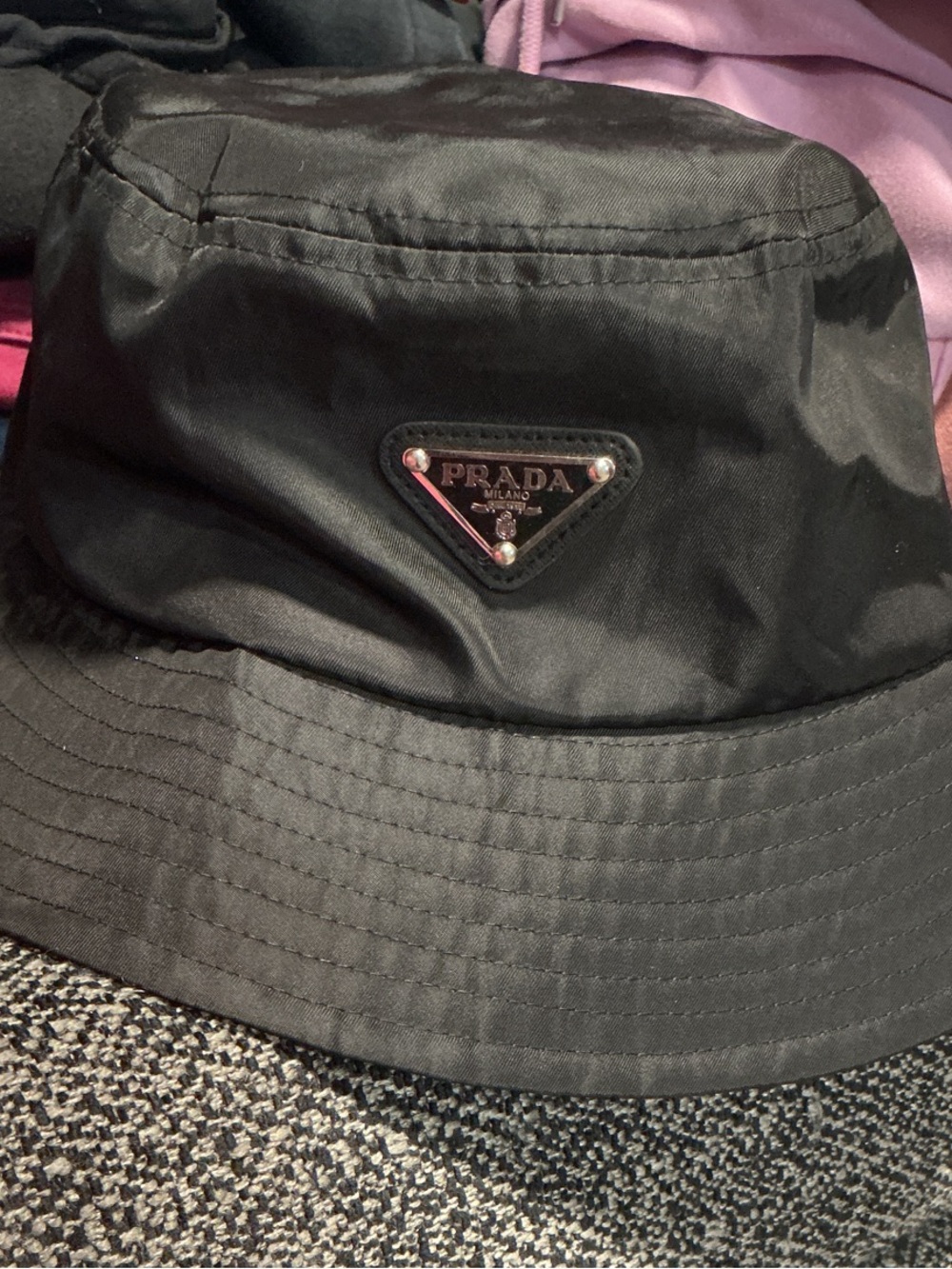 Prada Black Re-Nylon Logo Bucket Hat
